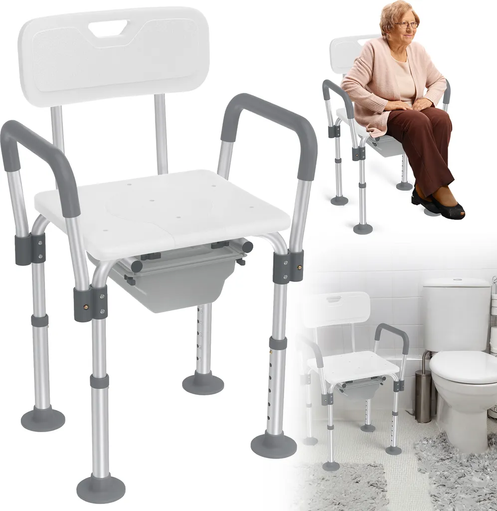 Chaise de toilette LZQ avec seau et accoudoirs pour adulte 150kg