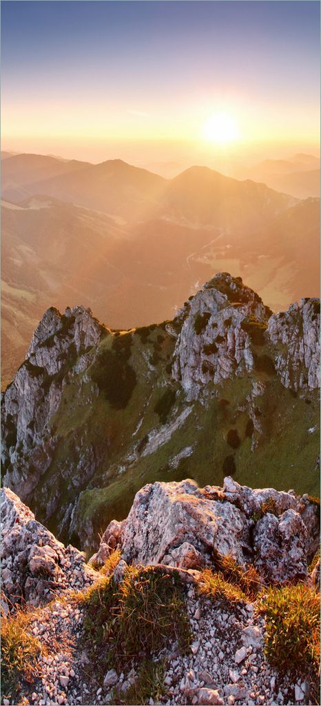 Türtapete Türposter Berglandschaft mit Sonnenuntergang in der Slowakei - Größe: 93 x 205 cm