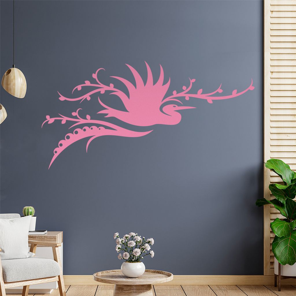 Storch Ranke Blüte Wandtattoo in 6 Größen - Wandaufkleber Wall Sticker - Dekoration, Küche, Wohnzimmer, Schlafzimmer, Badezimmer