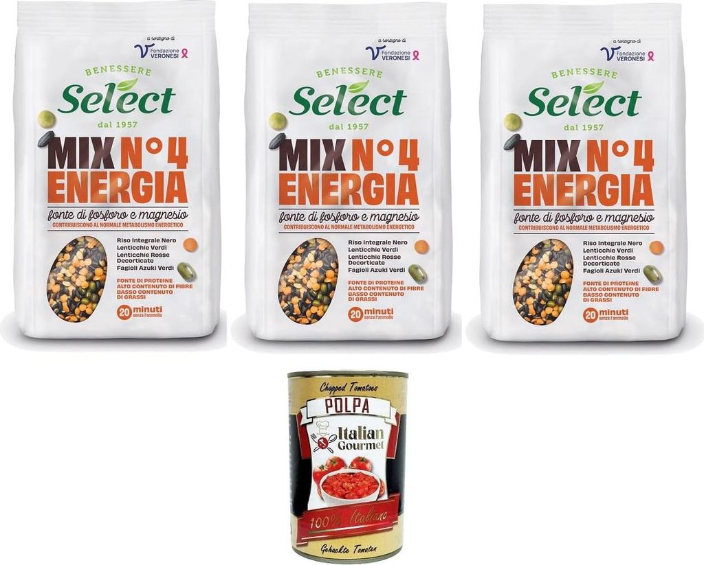 Select MIX N.4 ENERGIA Quelle für Phosphor und Magnesium 3x 300gr + Italian Gourmet polpa 400g