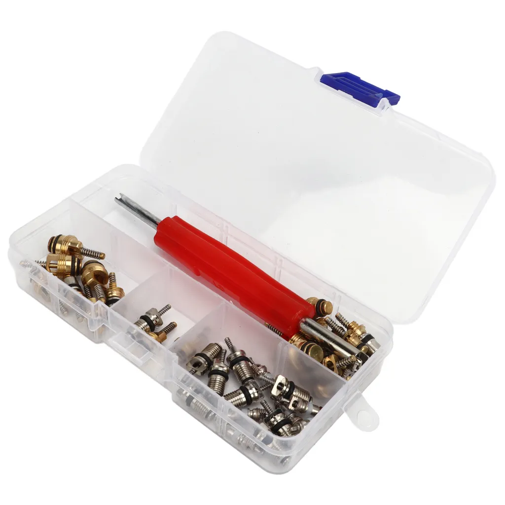 Kit di riparazione del nucleo della valvola di CA, kit del nucleo della valvola di condizionamento d'aria, nucleo della valvola principale di CA, nuclei della valvola di CA automobilistici, nucleo dello stelo della valvola del pneumatico di refrigerazione, kit di strumenti di rimozione del nucleo della valvola - 5