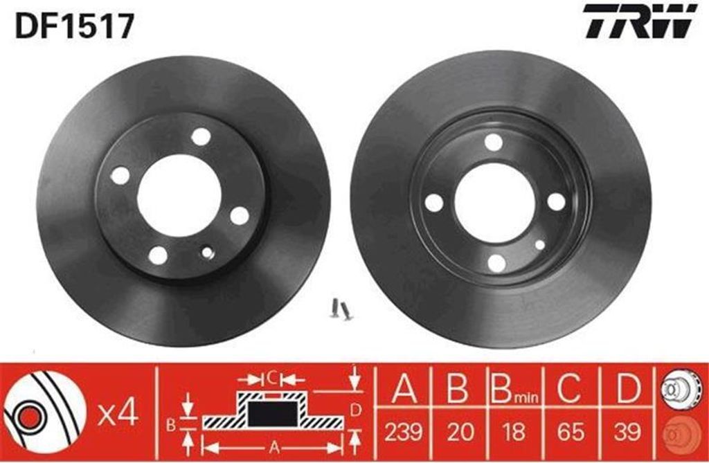 TRW Bremsscheiben (2 Stück) Vorderachse DF1517 Produktbild 