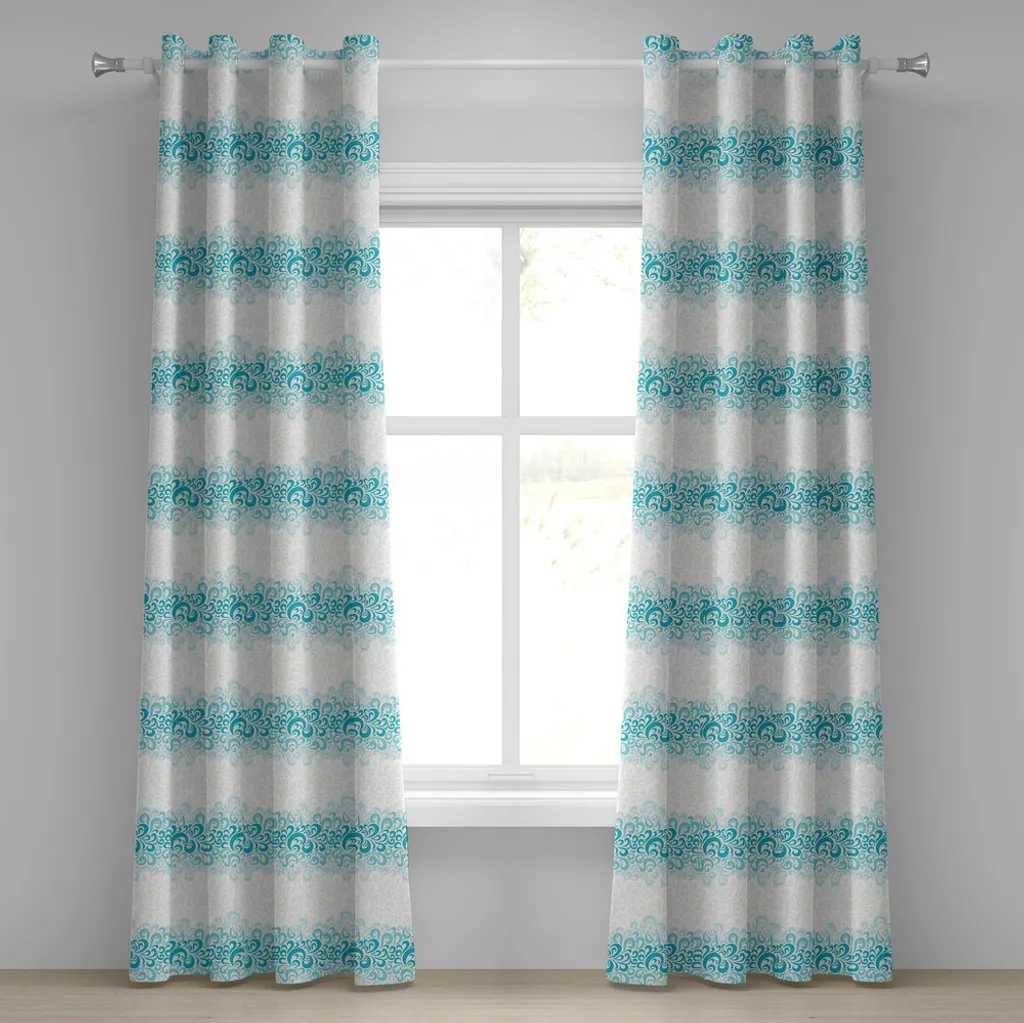 Rideau à œillets turquoise ABAKUHAUS motif floral 280x245cm en 2 panneaux