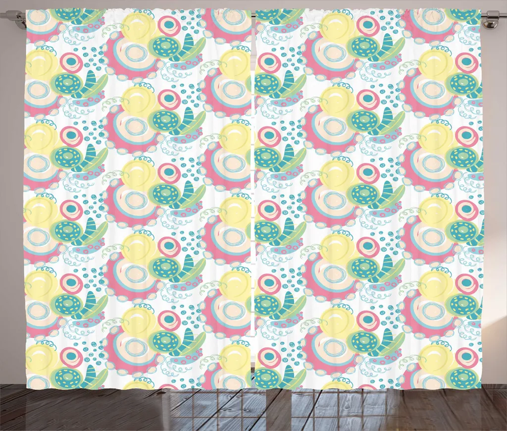Rideau Universel Rose Pastel et Crème 280x225 cm Motif Rustique Chic