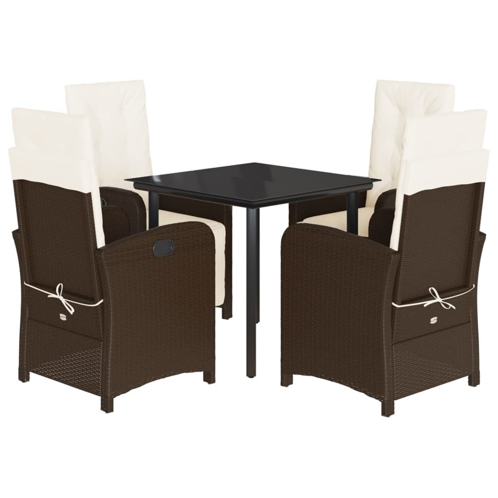 vidaXL 5-tlg. Garten-Essgruppe mit Kissen Braun Poly Rattan