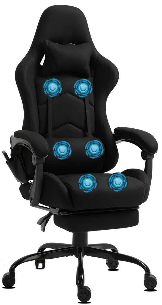 Chaise de Bureau Massante Delman en Tissu Noir pour Fauteuil Direction