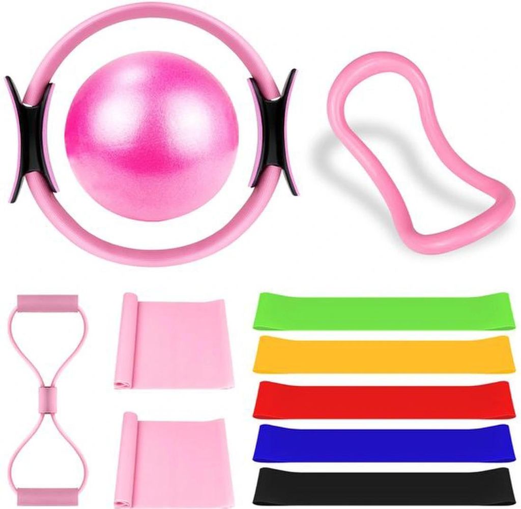 Unyqoos komplettes Pilates- und Yoga-Set für den Heimgebrauch mit Accessoires in Pink