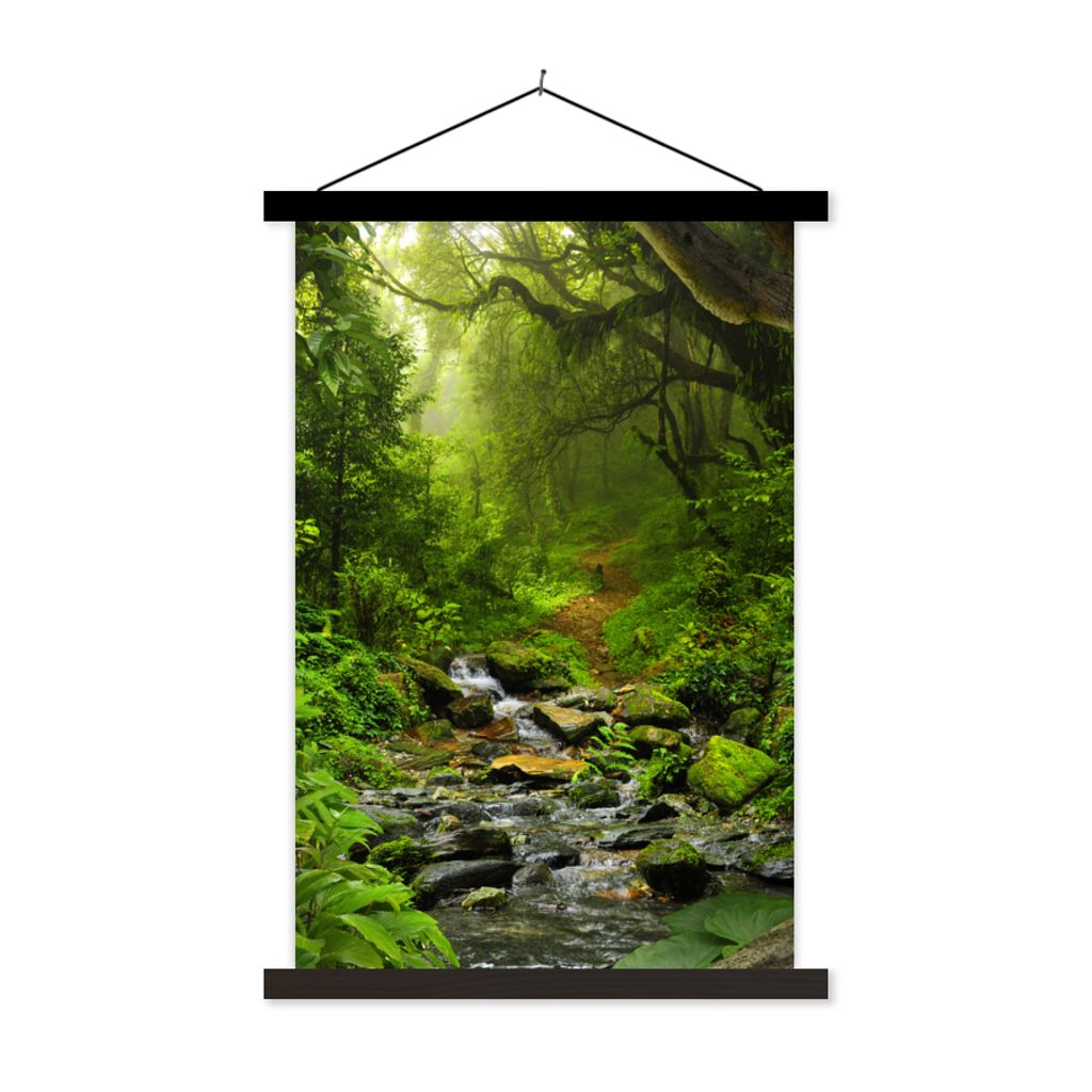 MuchoWow Textilposter Natur - Wasser - Dschungel - Wald - Tropisch 60x90 cm mit schwarzem Rahmen - Poster Wohnzimmer