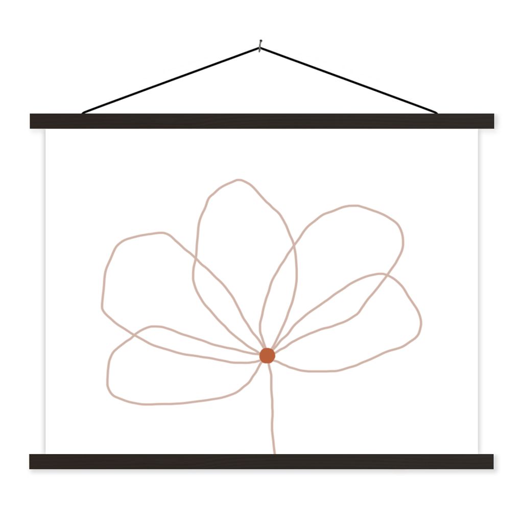 MuchoWow Textilposter Blume - Strichzeichnung - Natur 150x113 cm mit schwarzem Rahmen - Wohnzimmer