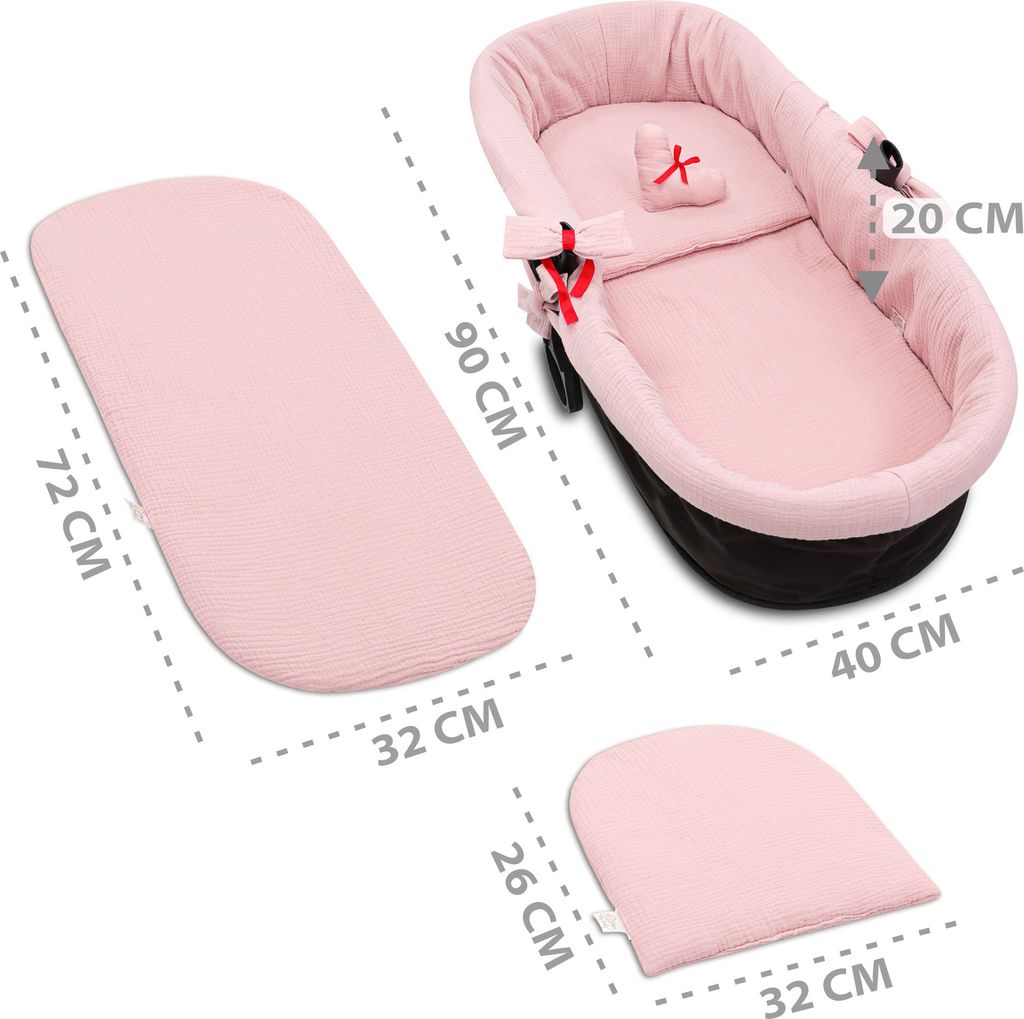 Umrandung Kinderwagen Set 3-teilig Puderrosa Musselin