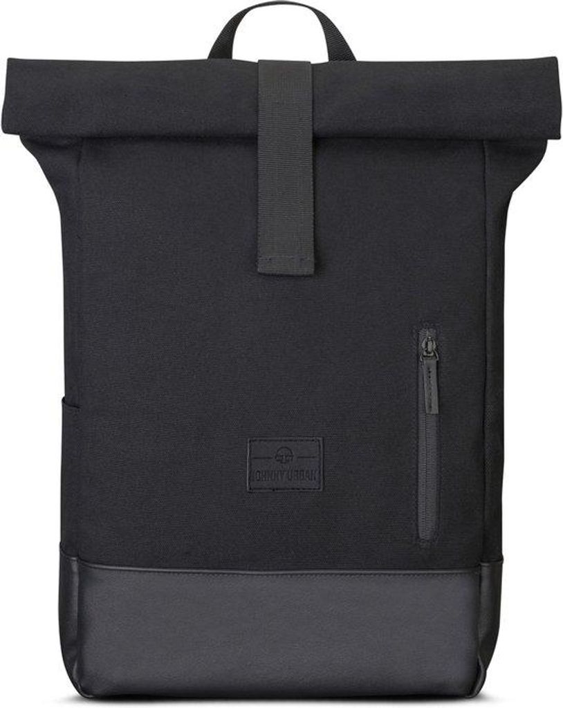 Schwarzes Canvas-Rolltop-Rugzak 15L mit Laptopfach