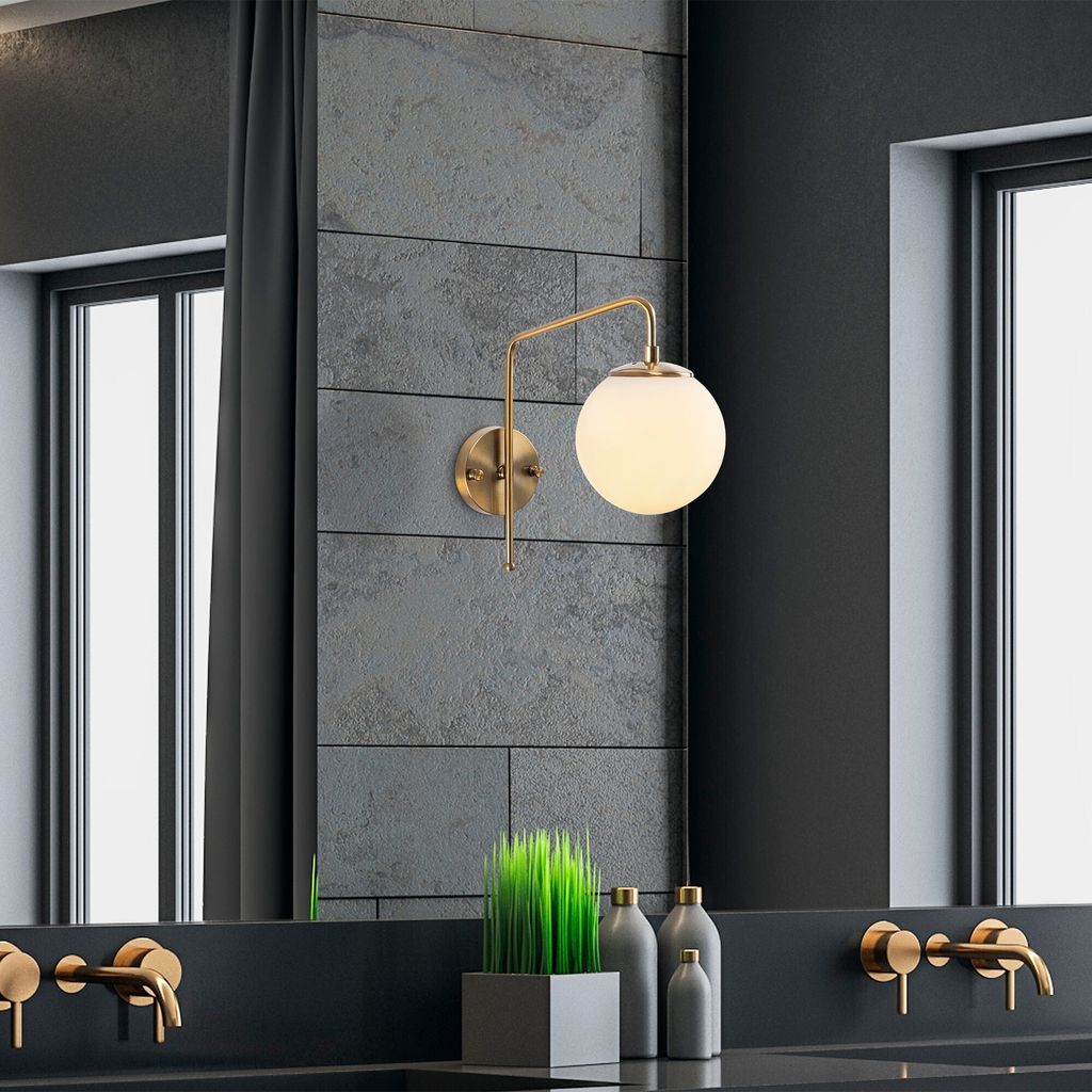 Opviq, Vintage Wandlampe mit Metallkörper und Glasabdeckung, 15 x 32 x 32 cm, E14 Fassung, max. 40 W, IP20, ideal für moderne Wohnräume und Hotels.