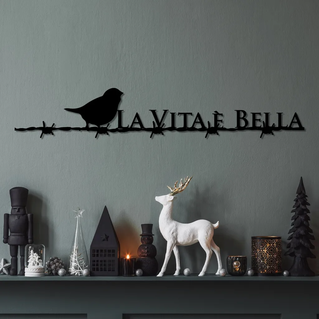 Déco Murale Salon en Métal Noir 86x15 cm Vita E Bella 4 Design Moderne