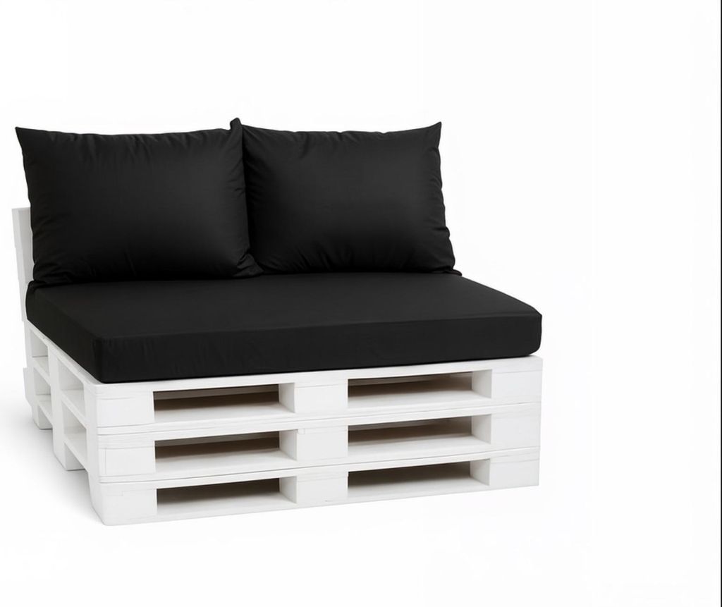 Palettenkissen Set 120 x 40 x 10 cm + 2 x 50 x 40 cm – Sitz- & Rückenkissen, abnehmbare Bezüge, Outdoor geeignet, 3-teilig,Schwarz