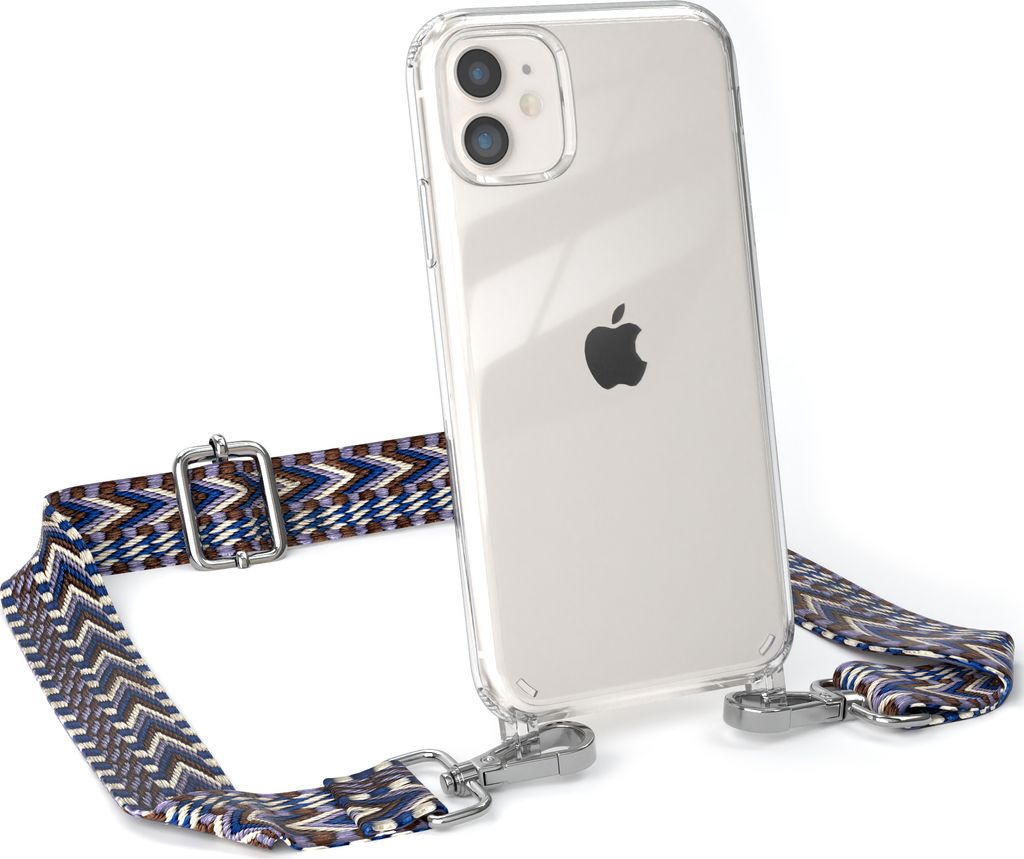 EAZY CASE Handykette - Verstellbarer Trageriemen kompatibel mit Apple iPhone 11, Handykordel mit transparenter Silikon-Hülle, Band in Blau