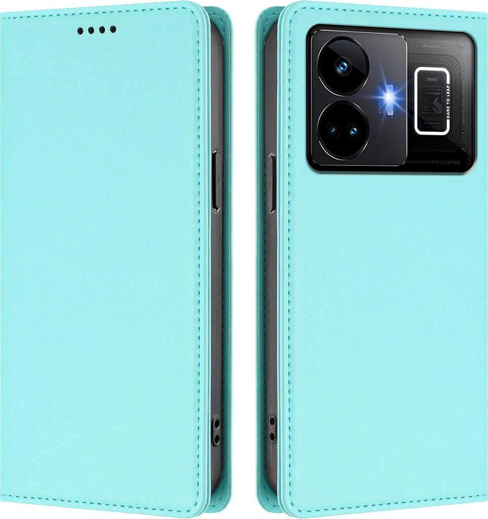 Handyhülle für Realme GT3 5G, Kunstleder Klapphülle Stoßfeste Magnetische Hülle mit Ständer Türkis