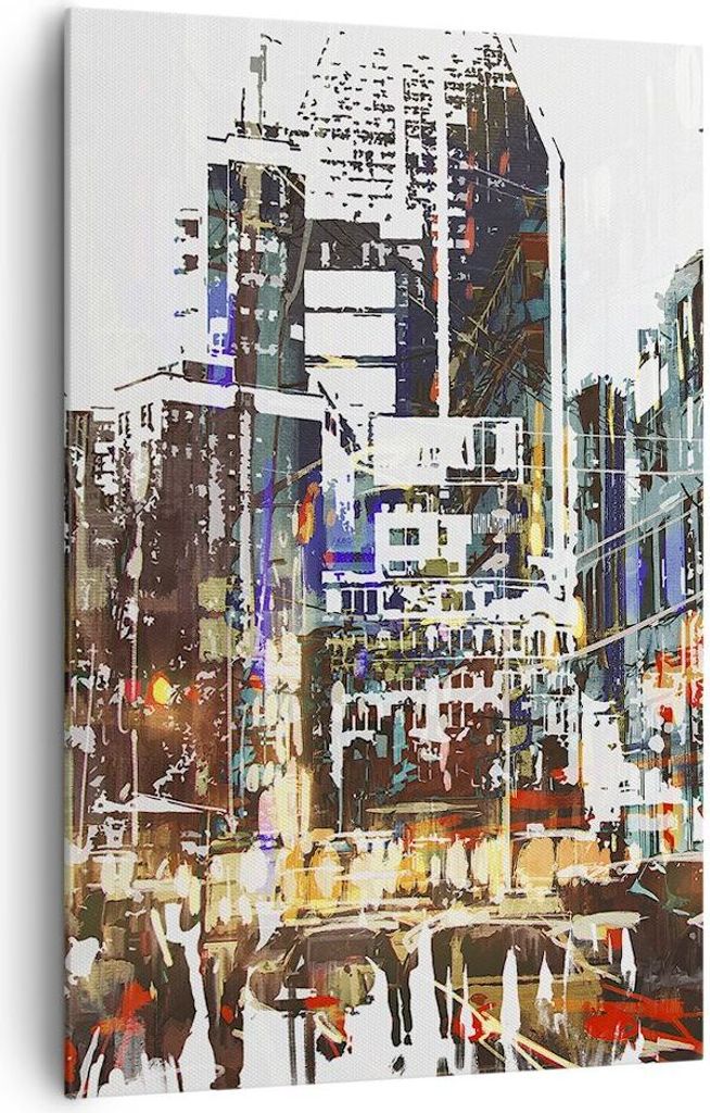 Bild auf Leinwand - Leinwandbild - Einteilig - Stadt Straße Haus - 80x120cm - Wand Bild - Wanddeko - Wandbilder - Leinwanddruck - Wanddekoration -...