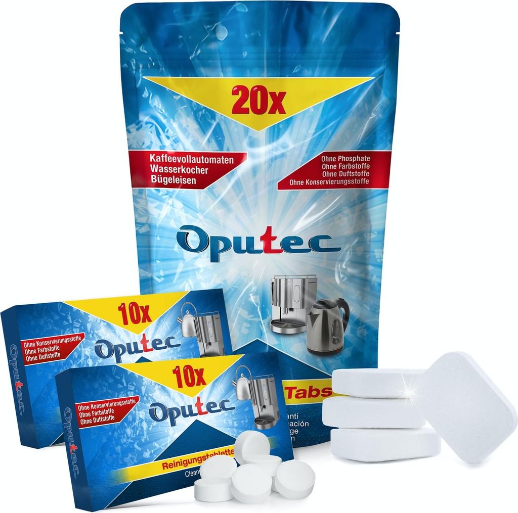 Oputec Reinigungsset für Kaffeevollautomaten | 20 Entkalker Tabs + 20 Reinigungstabs | Kompatibel zu allen Kaffeemaschinen