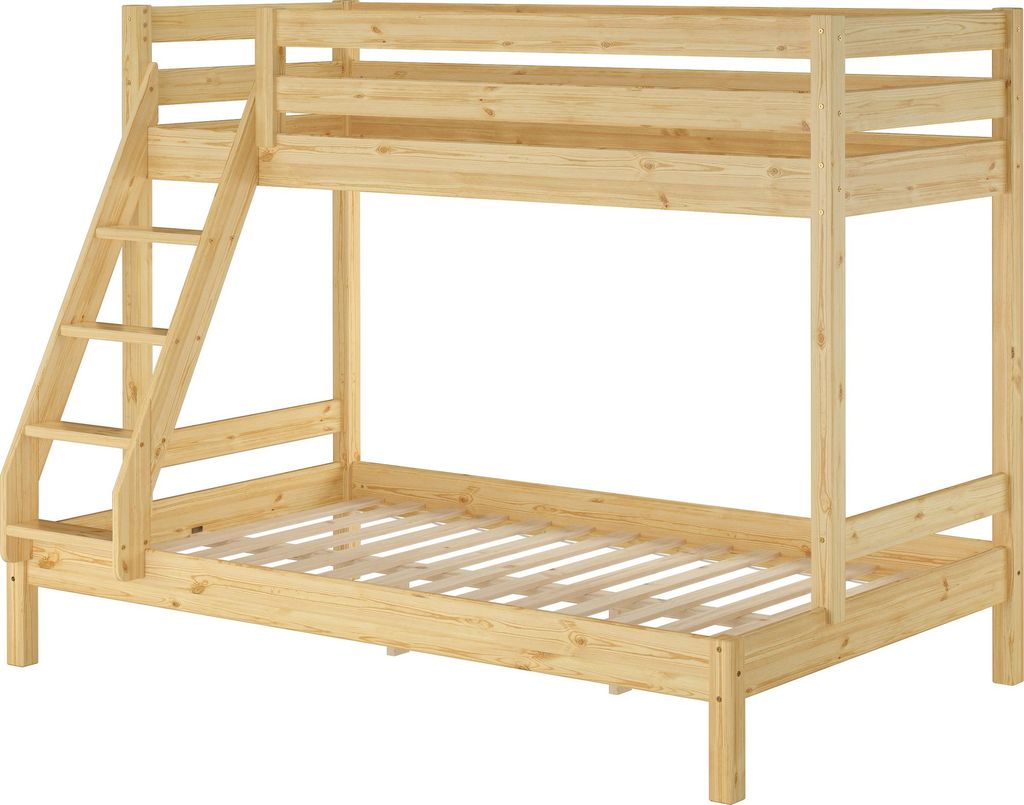 Doppel-Etagenbett 120x200 und 80x200 Erwachsenen-Stockbett Kiefer Massivholz natur V-60.18-08-12Rollrost inkl.