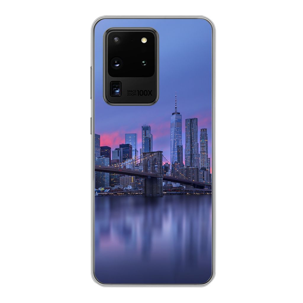 MuchoWow Handyhülle Schutzhülle Hülle für Samsung Galaxy S20 Ultra New York hinter der Brooklyn Bridge Silikon Softcase Handy Hülle - Karten...