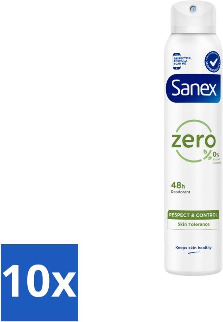 Sanex Deodorant Spray - Zero% Normale Haut - Ohne Zusatzstoffe - 200 ml - Vorteilspack - 10 Stücke