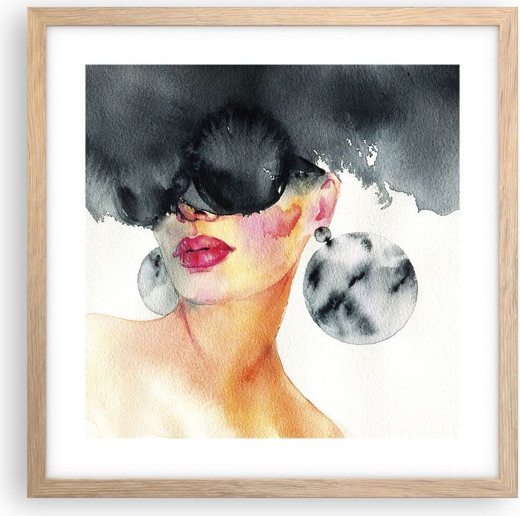 Gerahmtes Poster - Rahmen in heller Eiche - Aquarell Modell Brille - 40x40 cm - Wand Bild - Wanddeko - Wandbilder - Kunstposter - Wandposter - Bild...