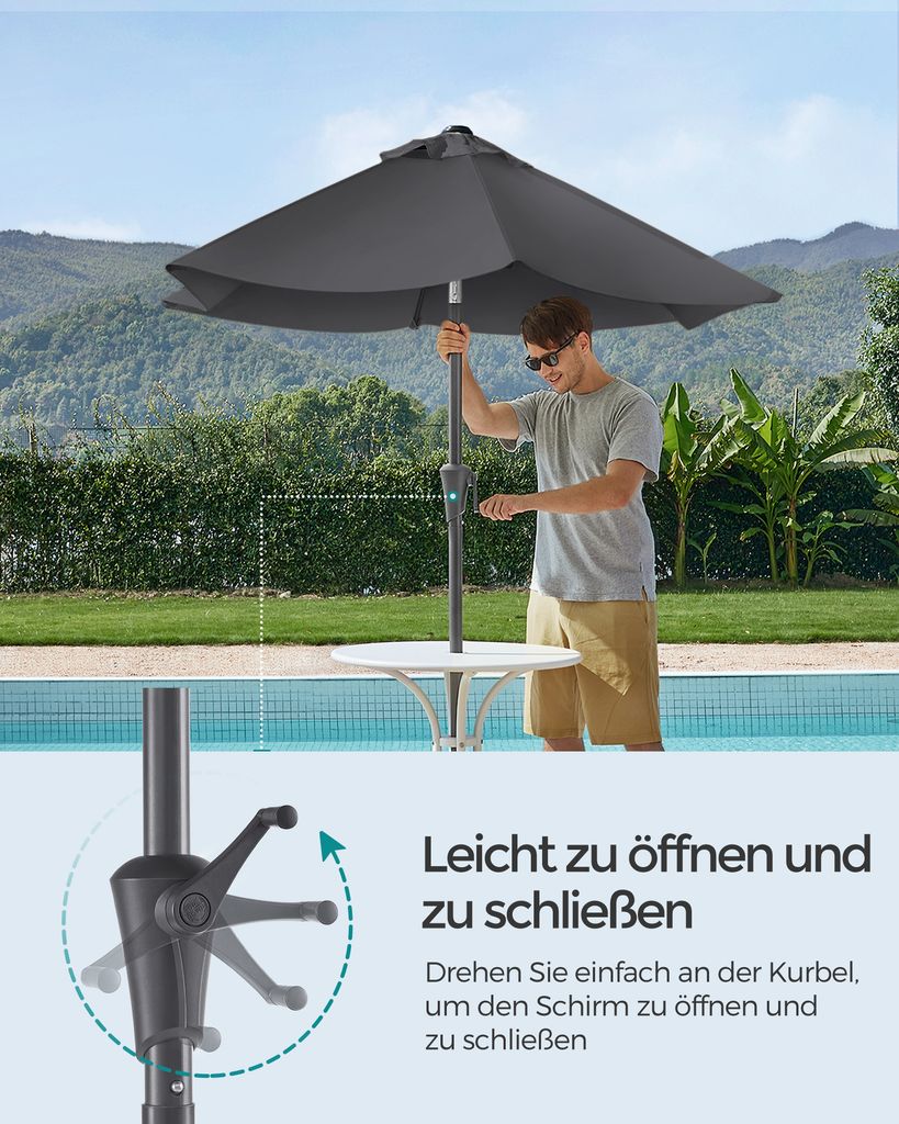 SONGMICS Sonnenschirm Ø210 cm UPF 50+ beidseitig um 30° Produktbild 3