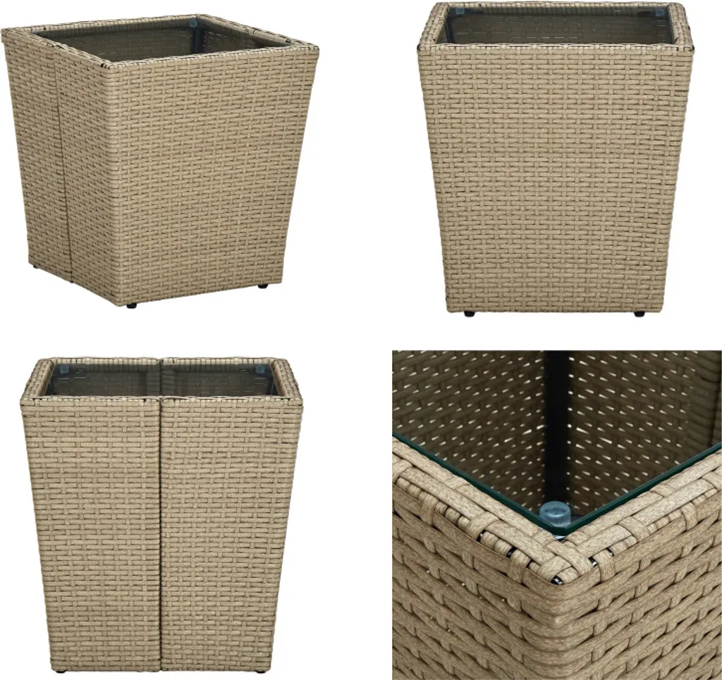 Tavolino vidaXL Beige per Patio e Balcone - Design Rattan e Vetro