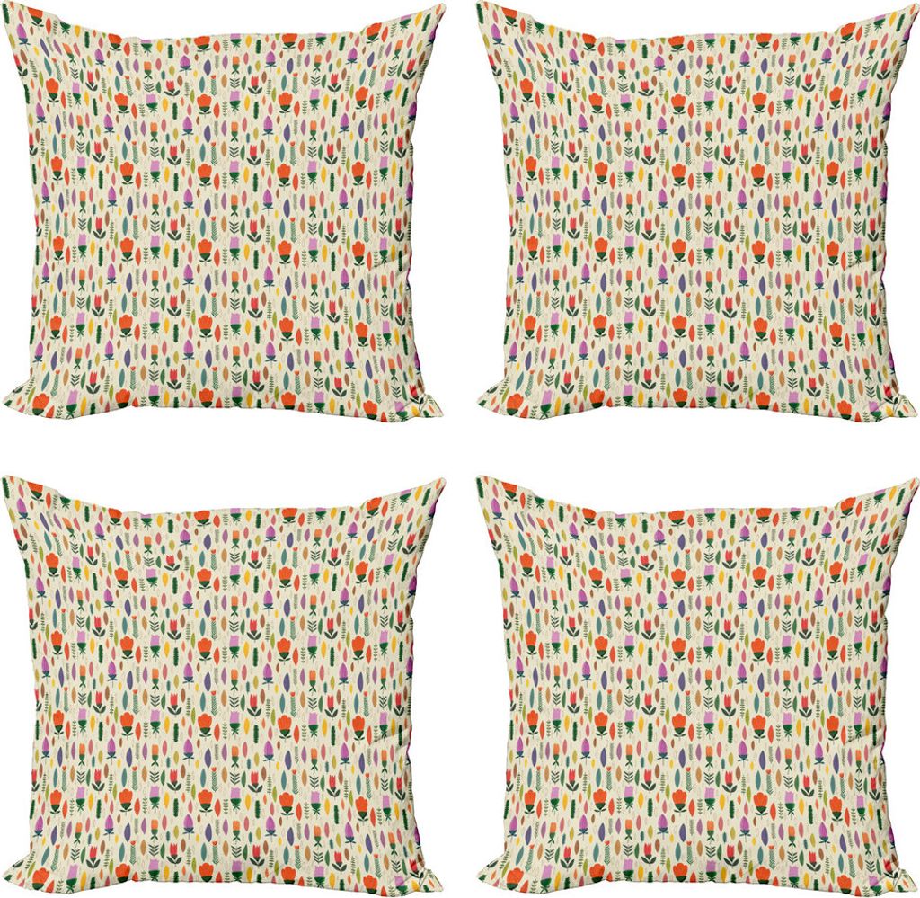 ABAKUHAUS Blumen Kissenbezug Set (4 Stück), Tulpen Entwurf, Moderner Doppelseitiger Digitaldruck, 40 cm x 40 cm, Mehrfarbig