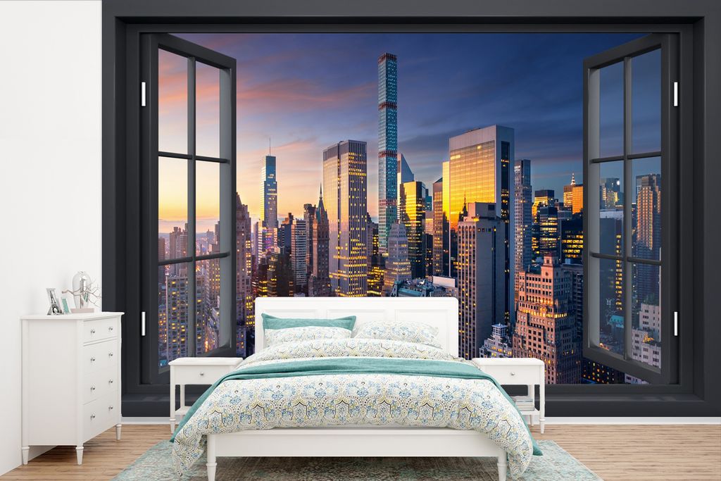 MuchoWow Fototapete für Wohnzimmer oder Schlafzimmer Wandtapete Vinyl Motivtapete Ansicht - New York - Skyline - 360x240 cm - Vinyl-Tapete