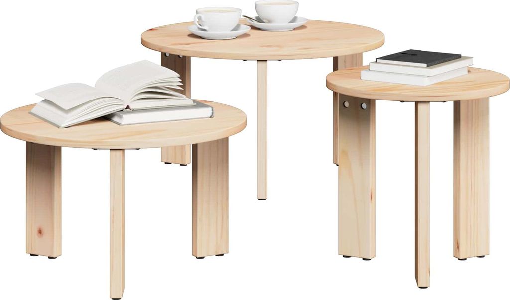 vidaXL Couchtisch 3 pcs Natur Massivholz Kiefer
