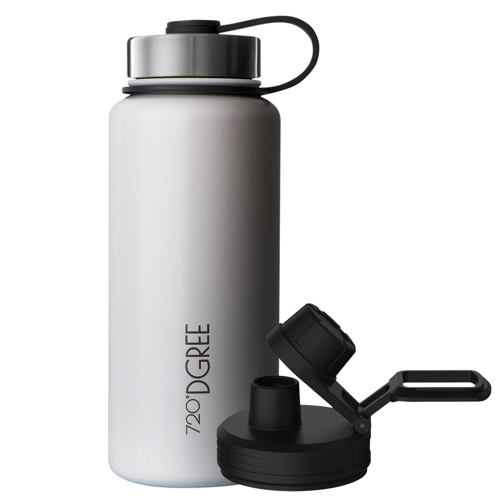 Trinkflasche Doppelwandig Edelstahl 950ml Isolierflasche m. Gratis Sportdeckel 720 DGREE noLimit, Farbe:snow white