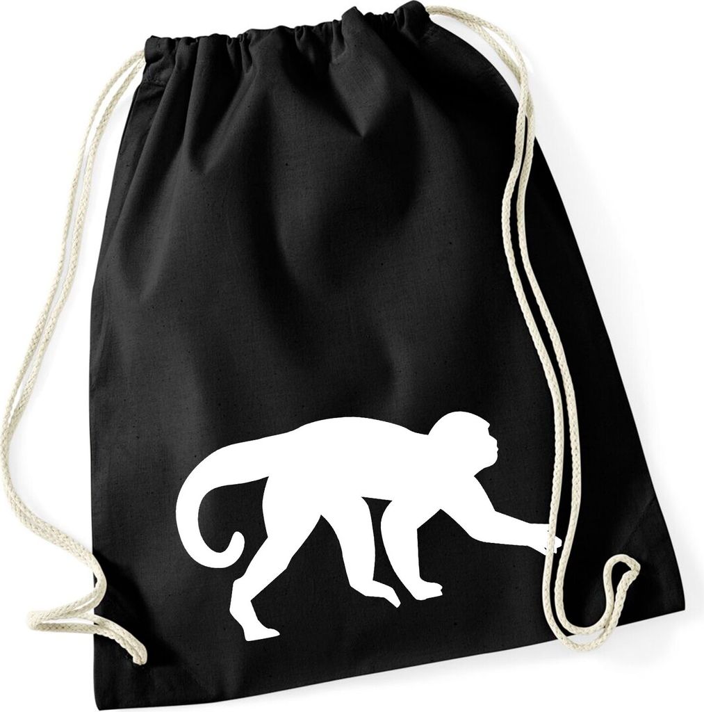 Huuraa Turnbeutel Affe Silhouette 12 Liter Black Baumwolle Rucksack Geschenkidee