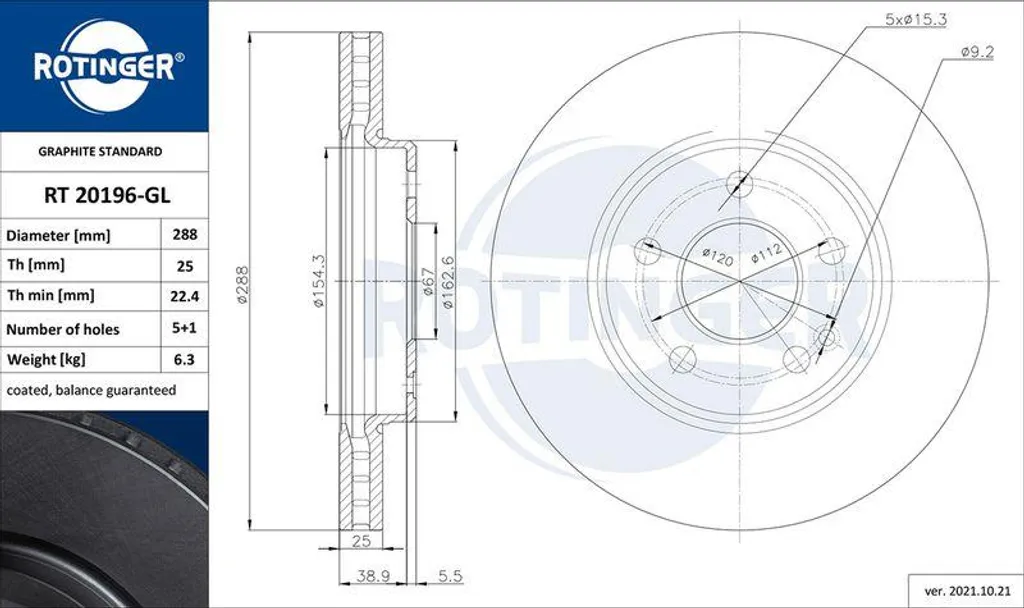 Disque de frein avant ventilé pour Classe B et Classe A W169