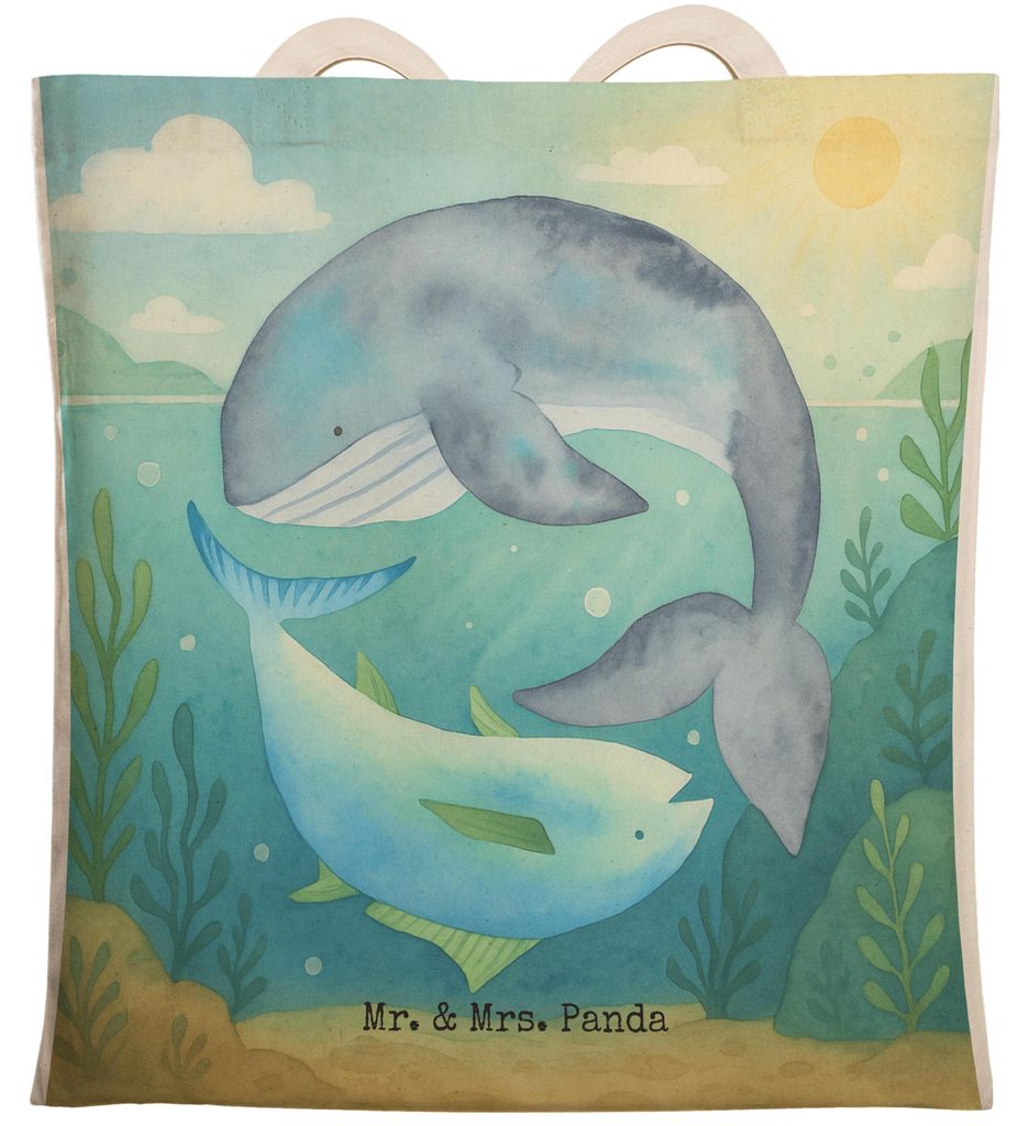 Mr. & Mrs. Panda shopping bag Walfisch Thunfisch Design - Weiß - Geschenk, Tragetasche Bedruckt, Stofftragetasche, Spruch Lustig, Tunfisch, Wahl, ...