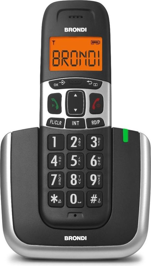 Brondi Bravo Platinum DECT Telefon Schwarz Silber Große Tasten Freisprechen