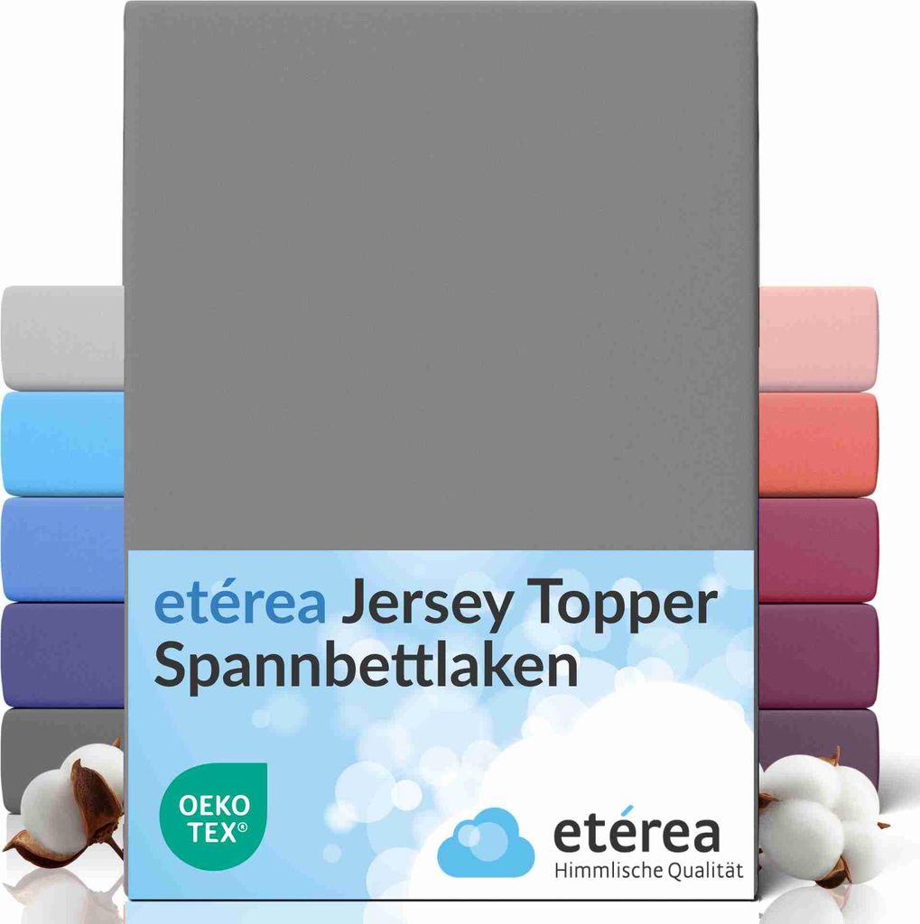 etérea Topper Jersey Spannbettlaken 200x220 cm – 100 % Baumwolle, formstabil & pflegeleicht - Grau
