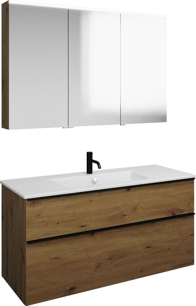 burgbad Eqio Set, bestehend aus Spiegelschrank rechts, Keramik-Waschtisch Slim und Waschtischunterschrank, Breite 1220mm, SHCP122LF5662C0001G0252