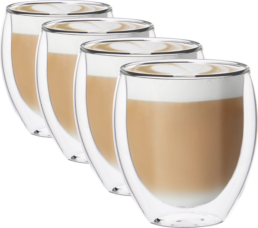 Impolio Doppelwandige Gläser 250ml | Latte-Macchiato-Glas 250 ml | Set 4-teilig 250 ml |Teeglas, Kaffeeglas | Borosilikatglas | 100% mundgeblasen