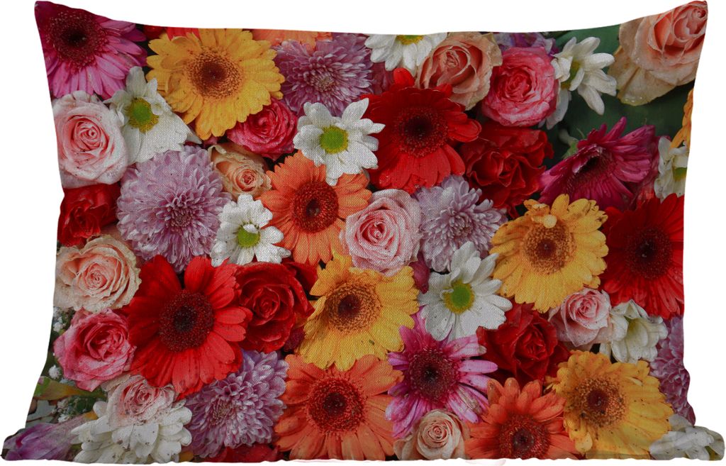 MuchoWow Outdoor Kissen - Blumen - Farben - Gerbera - Rosen - 50x30 cm - Wetterfest - Lounge Kissen - Sofa kissen - Wohnzimmer Dekoration