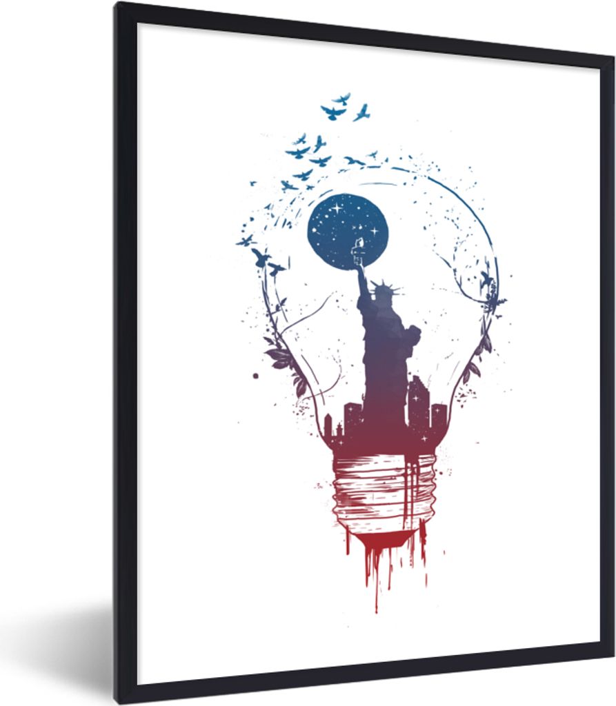 MuchoWow Gerahmtes Poster Lampe - New York - Nacht - Natur 30x40 cm - Poster mit Schwarzem Bilderrahmen Wandposter Rahmen Foto Bilder - Wanddeko ...