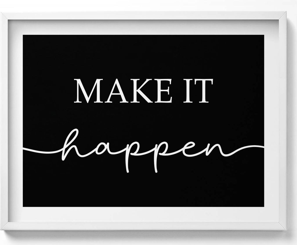 Motivierender Slogan „Mach was draus“– Wandbild mit Rahmen – Gerahmtes Bild – Wanddekoration – 80x60 cm – Weiß Rahmen