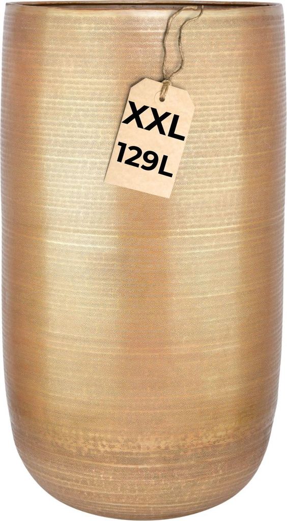 Marrakesch XXL Aluminium Blumenkübel Bodenvase 81 cm Hoch gold Matt | Pflanzentopf Blumensäule 129 L groß rund für Outdoor Indoor | Blumentopf ...