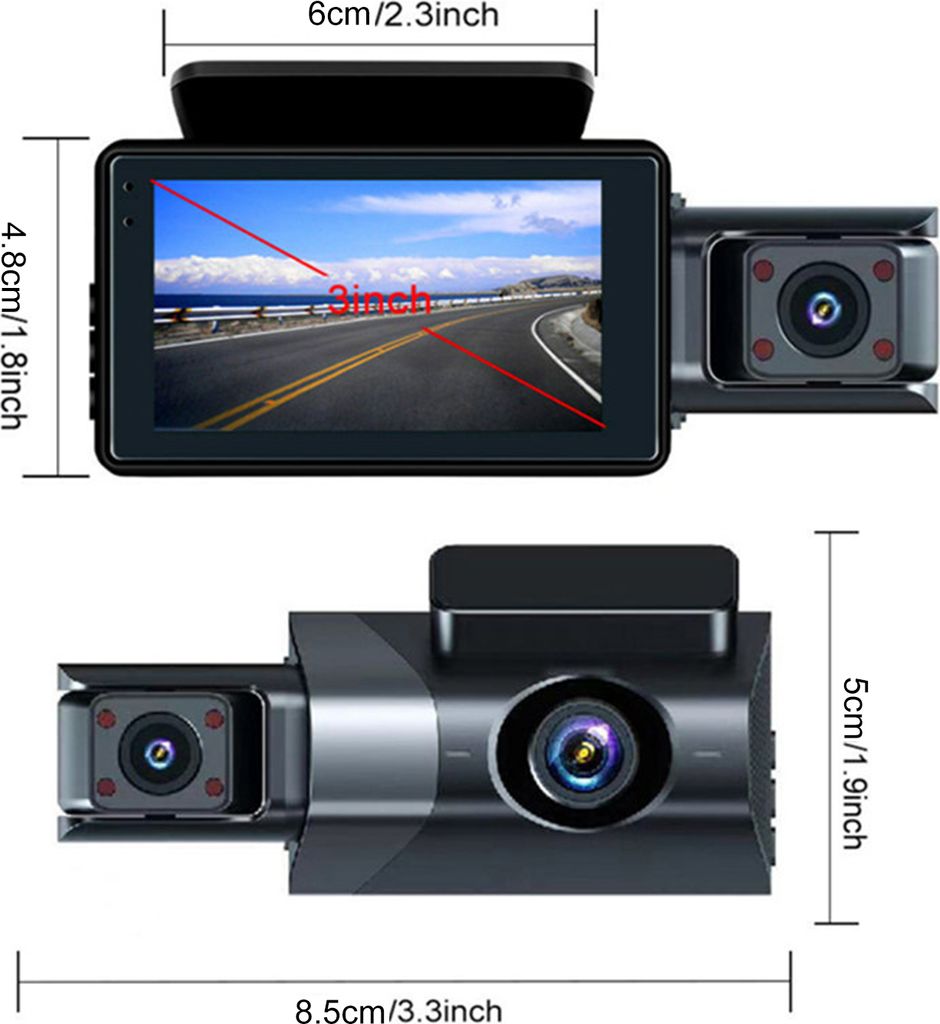 Přístrojová kamera se třemi kamerami, 1080P HD, DVR do Obrázek produktu 13