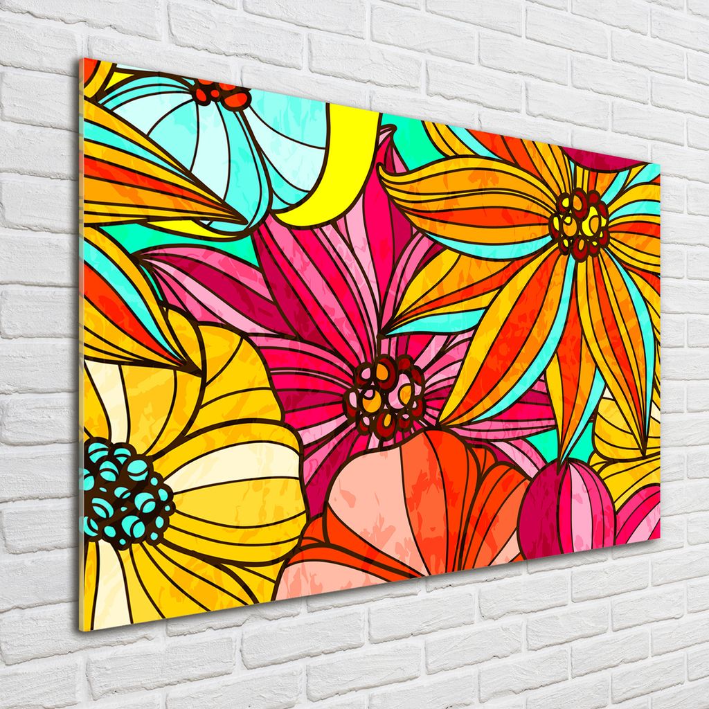 Tulup Glas-Bild - 100 x 70 - Wandbild aus Glas - Wandkunst - Wandbild hinter gehärtetem Sicherheitsglas - Blumen & Pflanzen - Blumenmuster - Rosa