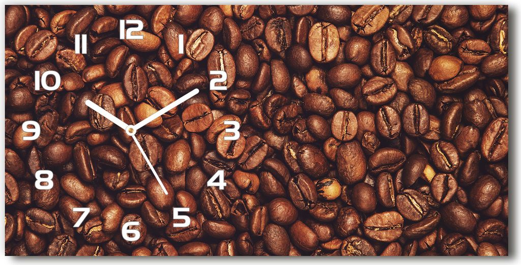 Wanduhr aus Glas – 60x30 cm - Glasbild - Glasuhr - Gehärtetes Glas - weisse-zeiger - Kaffeebohnen