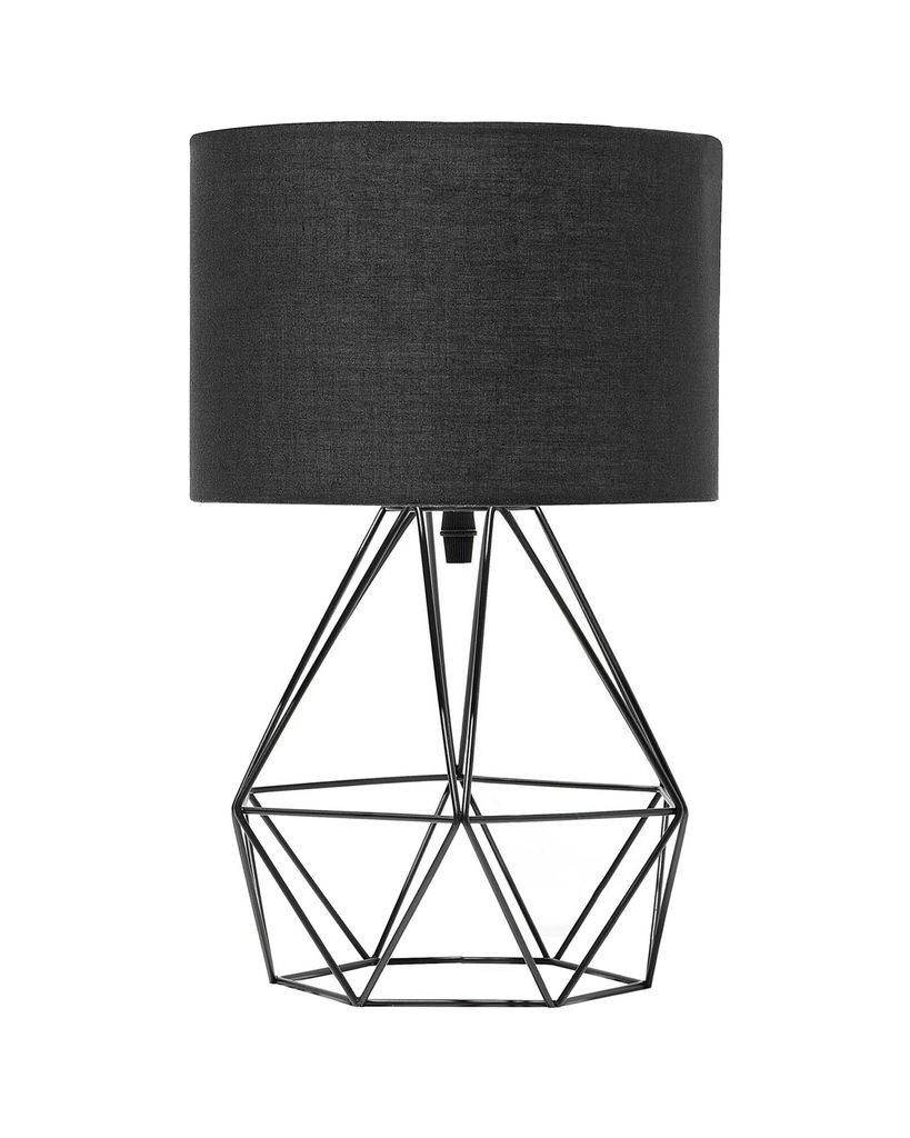 BELIANI Tischlampe Schwarz Metall 35 cm Stoffschirm Lampenfuß Diamantform Kabel mit Schalter Modernes Design