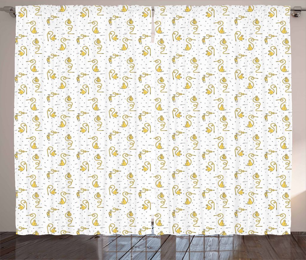 ABAKUHAUS Affe Rustikaler Vorhang, Lustige Tiere Geometrischen, Wohnzimmer Universalband Gardinen mit Schlaufen und Haken, 280 x 245 cm, Gelb Schwa...