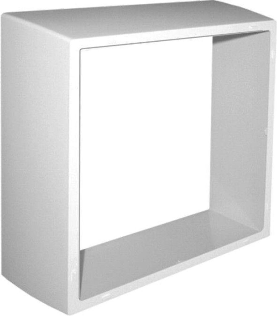 A white, cubic frame or shelf.