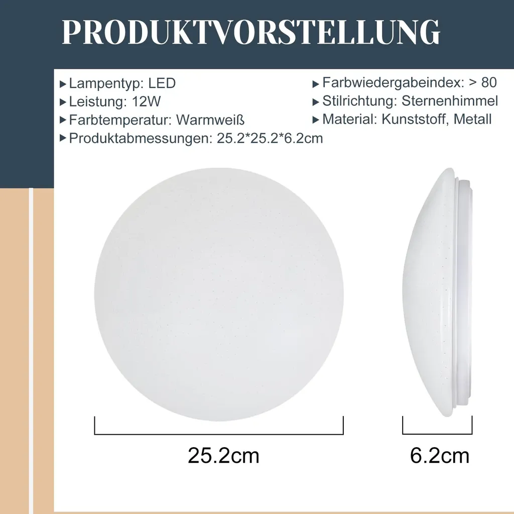 ZMH lampada a soffitto LED camera da letto Ø25cm corridoio lampada soffitto 12W cucina lampada cielo stellato bianco caldo 3000K illuminazione soffitto rotondo per corridoio camera dei bambini sala da pranzo - 2